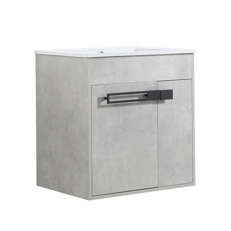 Meuble-lavabo de salle de bain 24 pouces/30 pouces/36 pouces avec évier autoportant/mural, ensemble d'évier en céramique avec étagère réglable