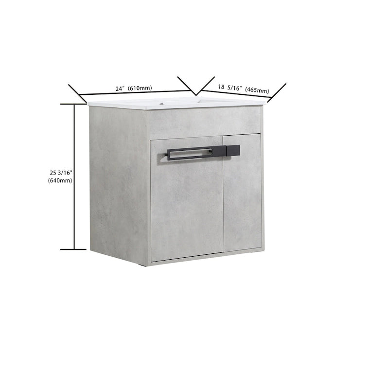 Meuble-lavabo de salle de bain 24 pouces/30 pouces/36 pouces avec évier autoportant/mural, ensemble d'évier en céramique avec étagère réglable