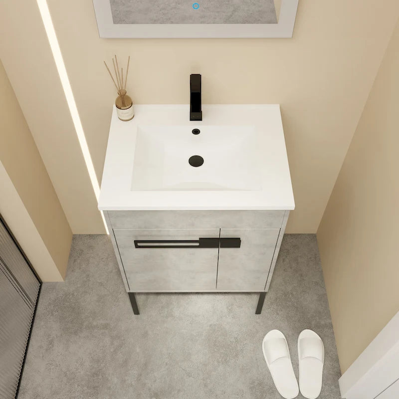 Meuble-lavabo de salle de bain 24 pouces/30 pouces/36 pouces avec évier autoportant/mural, ensemble d'évier en céramique avec étagère réglable