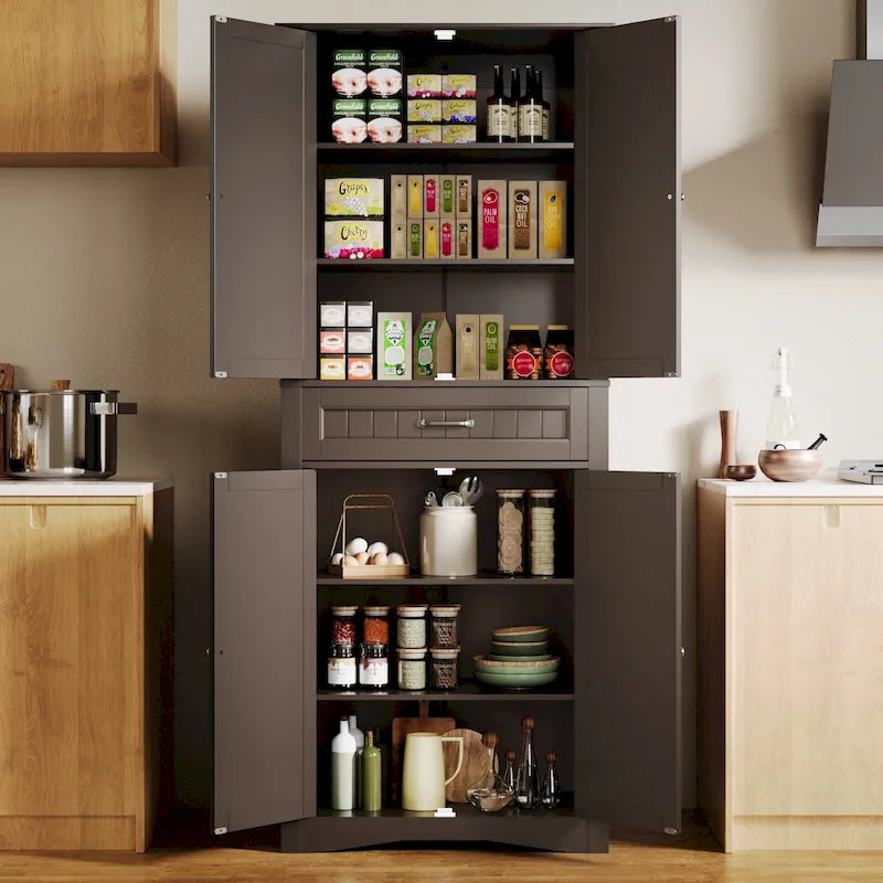 Meuble de Rangement pour Cellier de Cuisine 71", Meuble Autonome de Rangement et d'Organisation avec 4 Portes et 4 Étagères Réglables