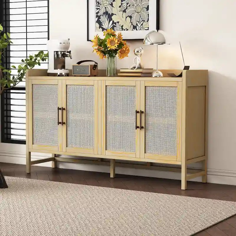 Bahut de style rustique avec portes décoratives en rotin