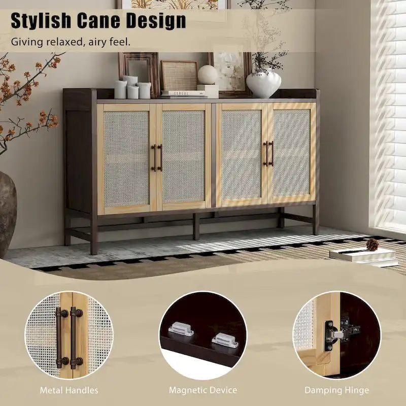 Bahut de style rustique avec portes décoratives en rotin