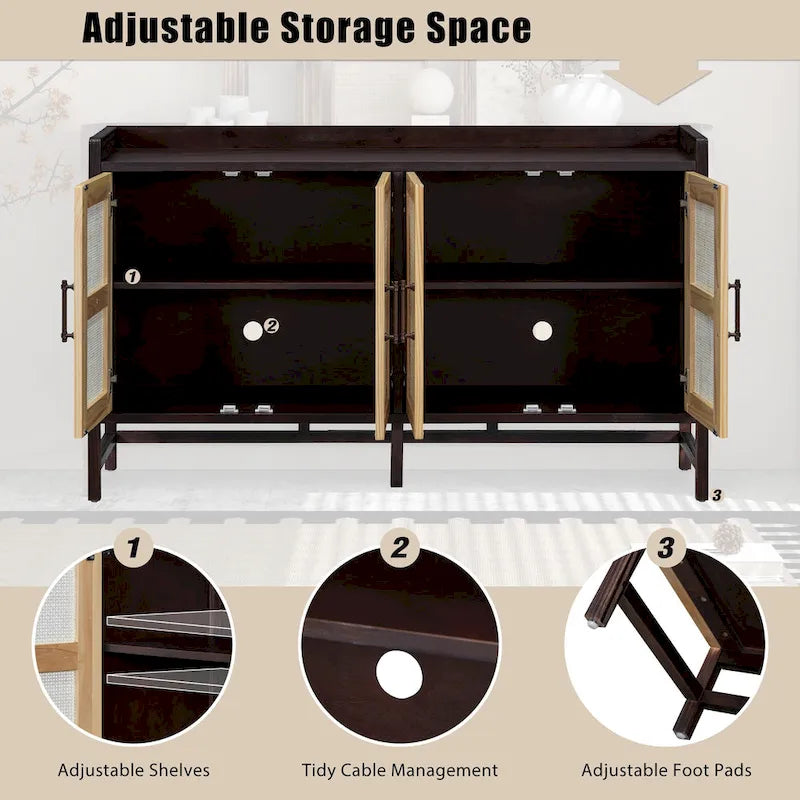 Bahut de style rustique avec portes décoratives en rotin