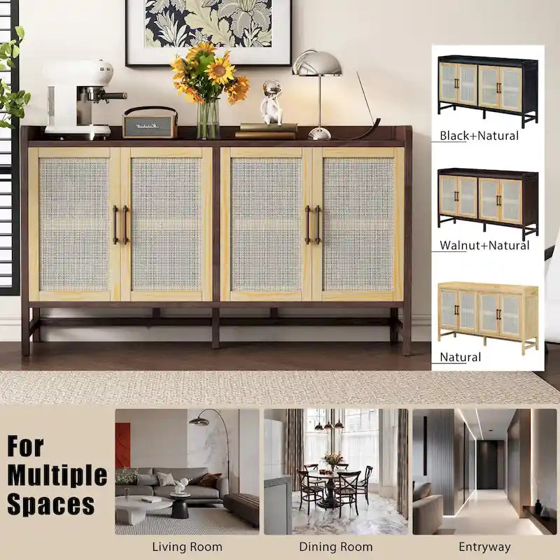 Bahut de style rustique avec portes décoratives en rotin