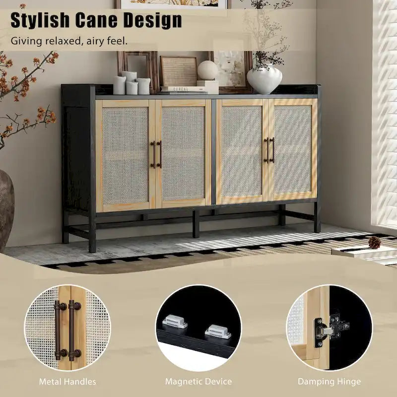 Bahut de style rustique avec portes décoratives en rotin