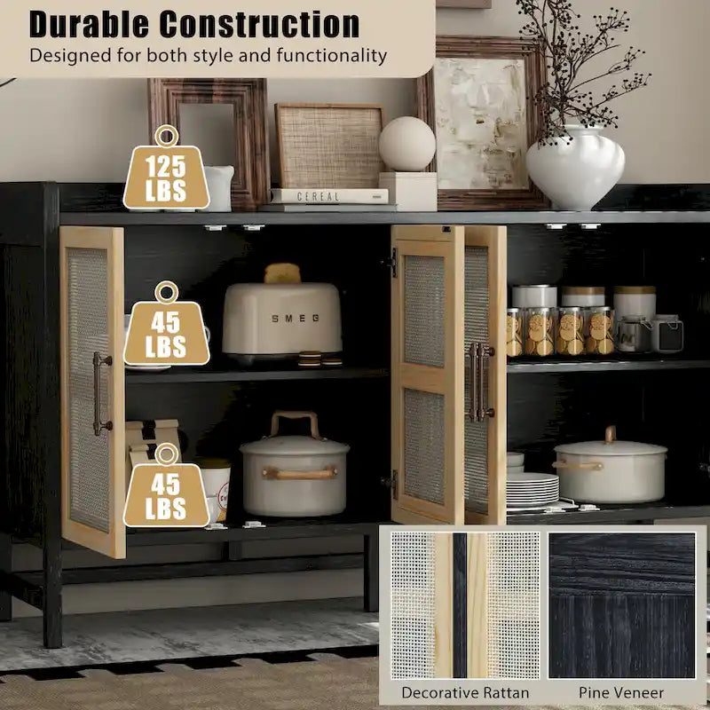 Bahut de style rustique avec portes décoratives en rotin