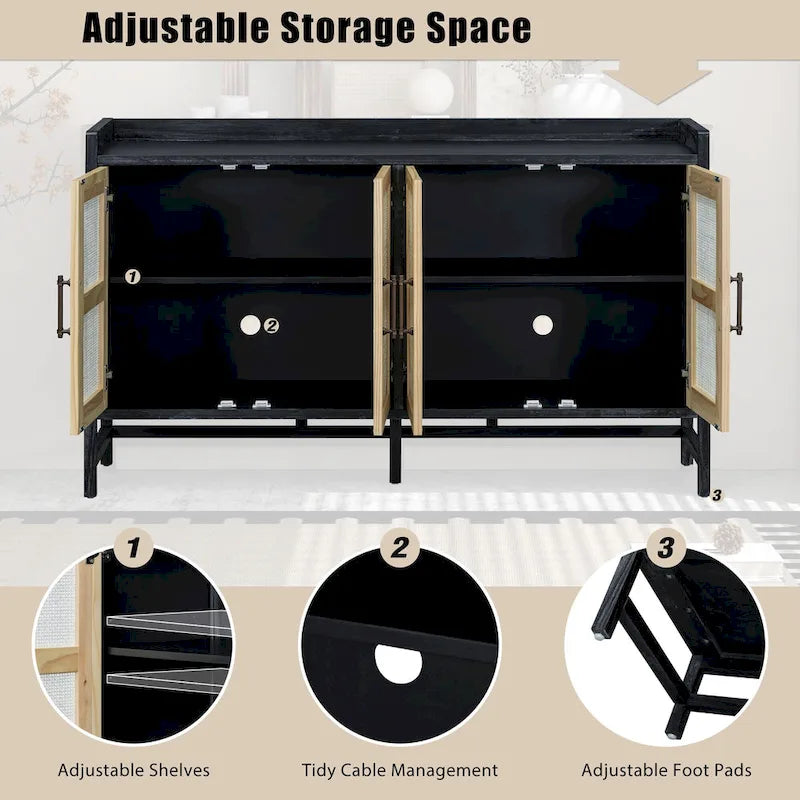Bahut de style rustique avec portes décoratives en rotin