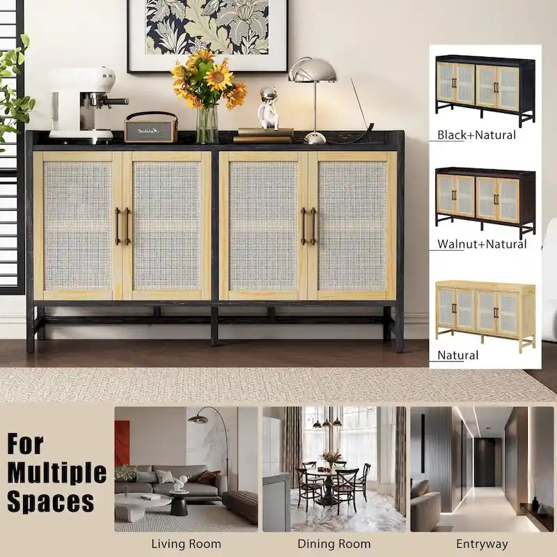 Bahut de style rustique avec portes décoratives en rotin