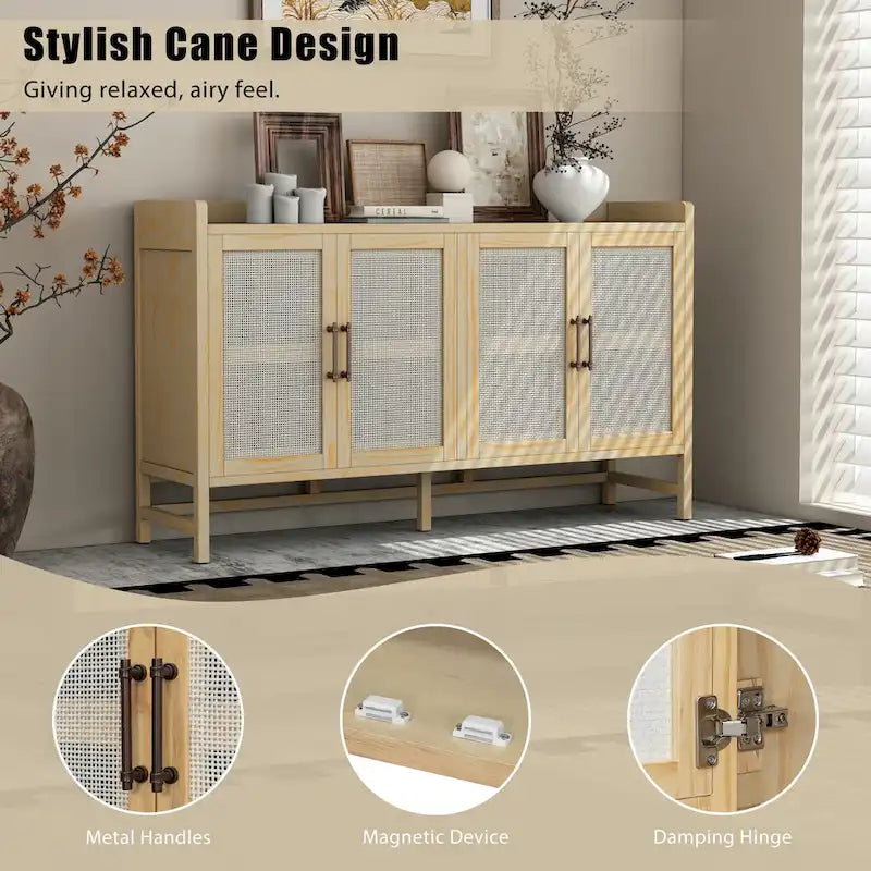 Bahut de style rustique avec portes décoratives en rotin