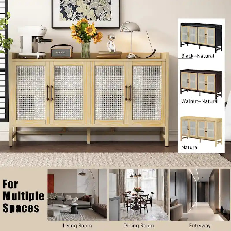 Bahut de style rustique avec portes décoratives en rotin