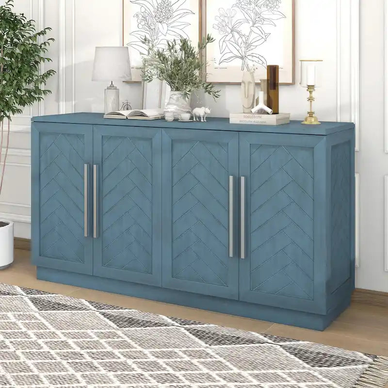 Bahut de salle à manger avec étagères réglables et poignées argentées