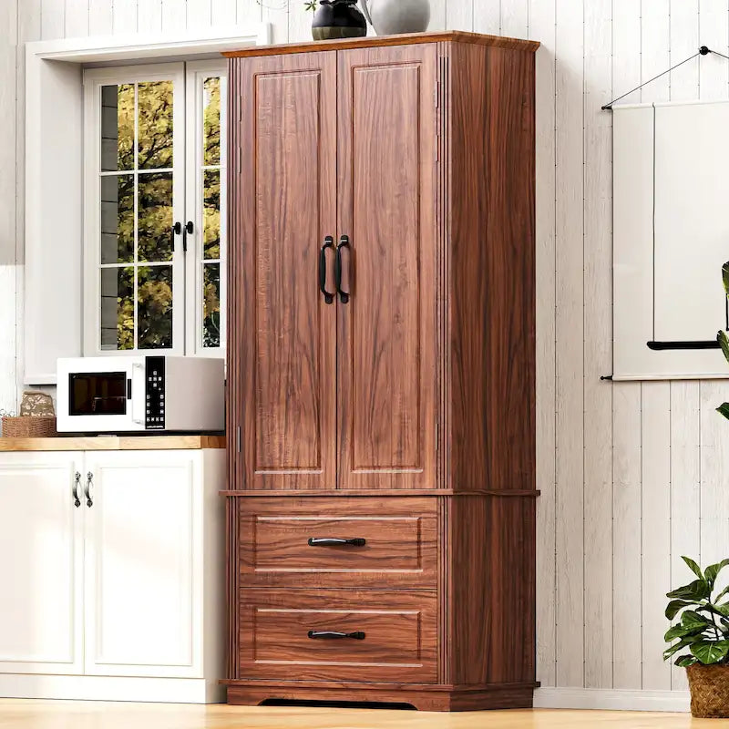 Meuble de rangement haut de cuisine de 180,34 cm, placard de rangement autonome avec 2 tiroirs, armoire de cuisine