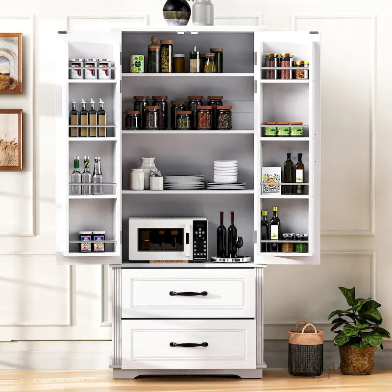 Meuble de rangement haut de cuisine de 180,34 cm, placard de rangement autonome avec 2 tiroirs, armoire de cuisine
