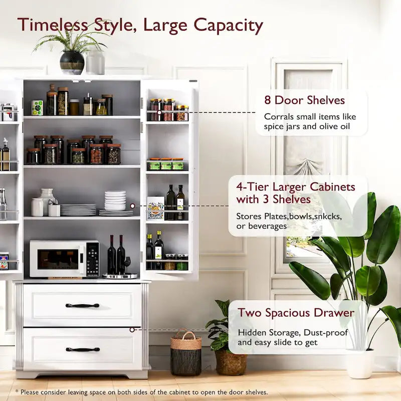 Meuble de rangement haut de cuisine de 180,34 cm, placard de rangement autonome avec 2 tiroirs, armoire de cuisine
