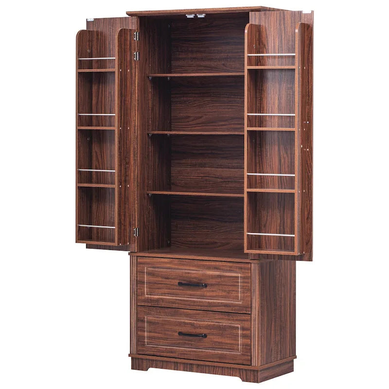 Meuble de rangement haut de cuisine de 180,34 cm, placard de rangement autonome avec 2 tiroirs, armoire de cuisine