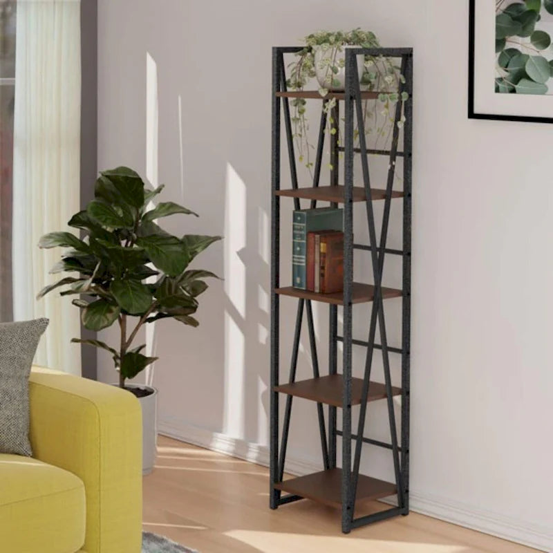 Étagère de rangement haute à 5 niveaux - 61,5 - Graphite et Noyer