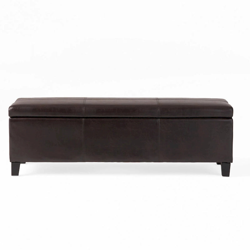 Banc coffre de rangement Elias, en similicuir marron détaillé, 51 pouces