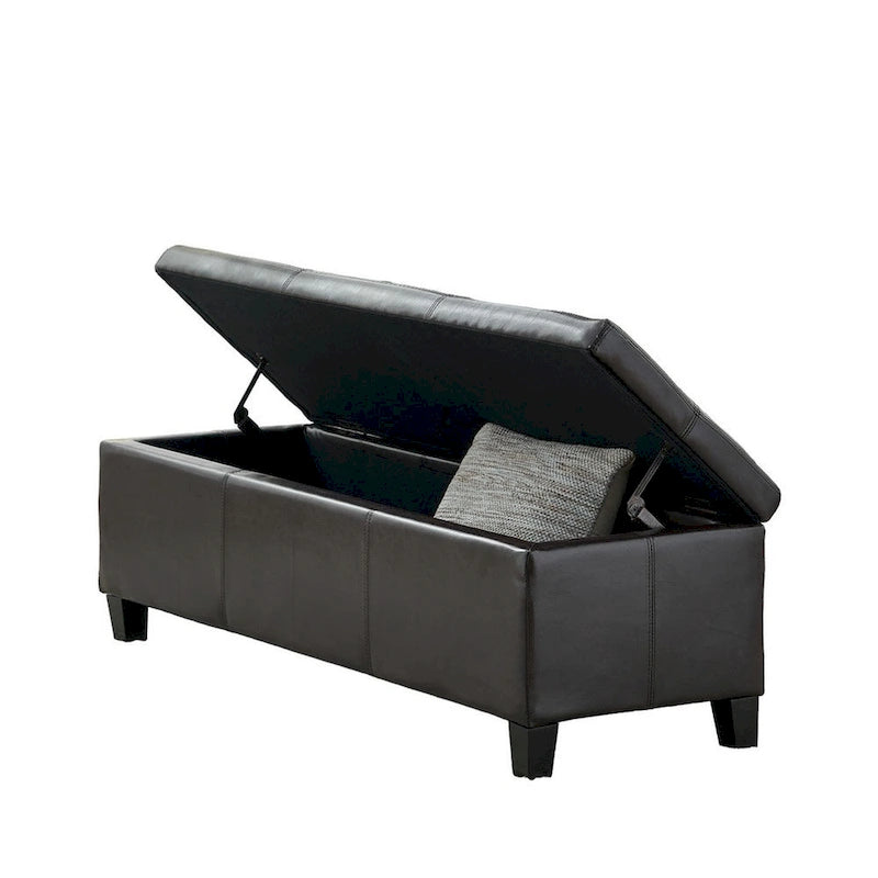 Banc coffre de rangement Elias, en similicuir marron détaillé, 51 pouces