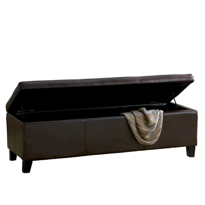 Banc coffre de rangement Elias, en similicuir marron détaillé, 51 pouces