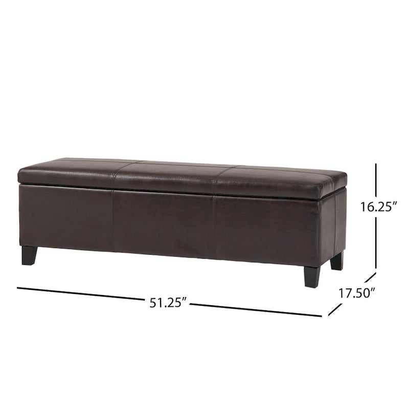 Banc coffre de rangement Elias, en similicuir marron détaillé, 51 pouces