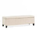 Elias Storage Ottoman Bench, Detailed Beige Faux Leather, 51 Inch