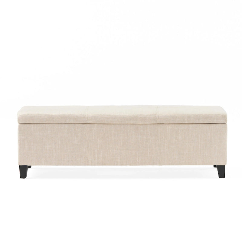 Banc ottoman de rangement Elias, similicuir beige détaillé, 51 pouces