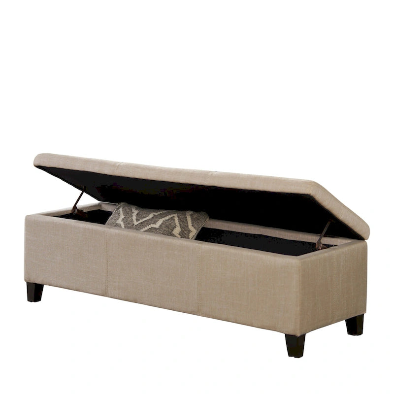 Banc ottoman de rangement Elias, similicuir beige détaillé, 51 pouces