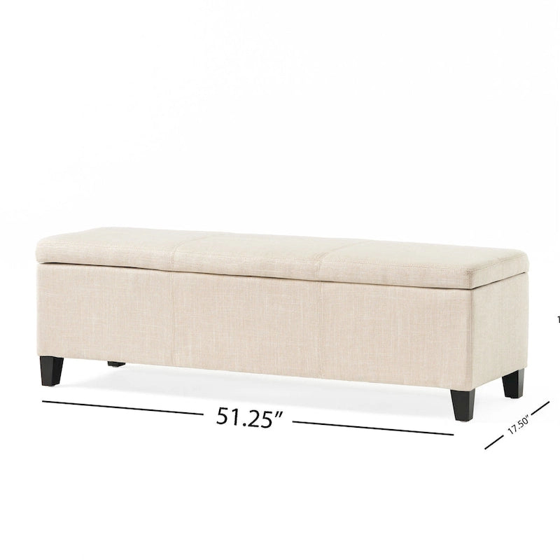 Banc ottoman de rangement Elias, similicuir beige détaillé, 51 pouces