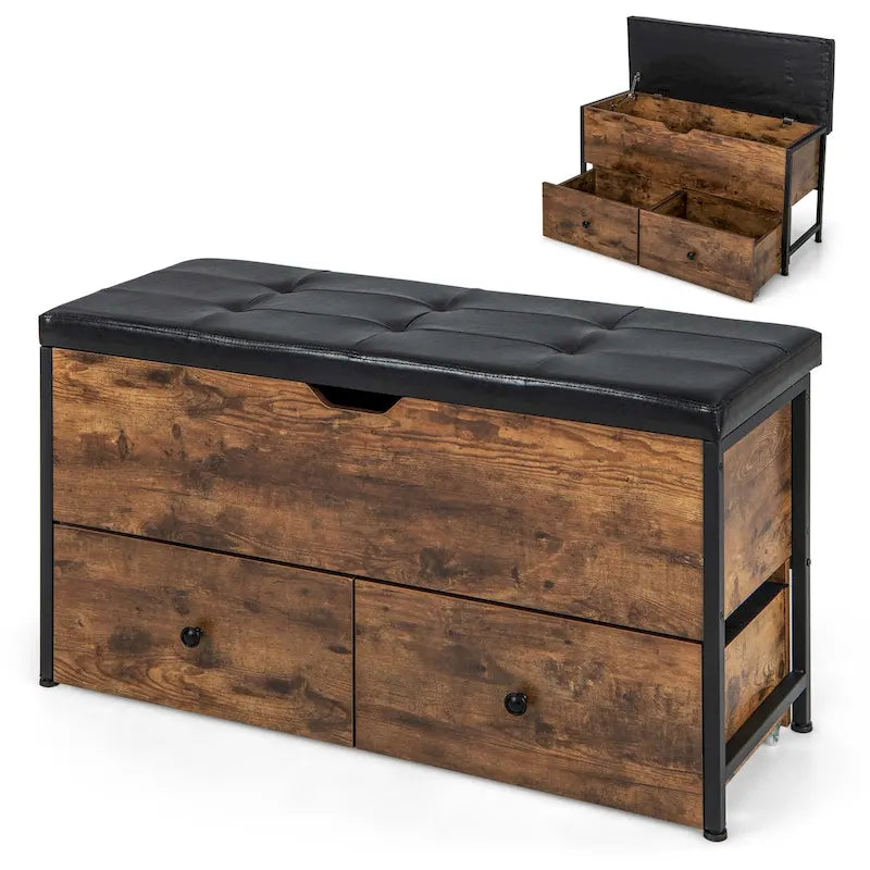 Banc ottoman de rangement Costway, coffre de rangement en bois avec couvercle à charnière - Voir détails