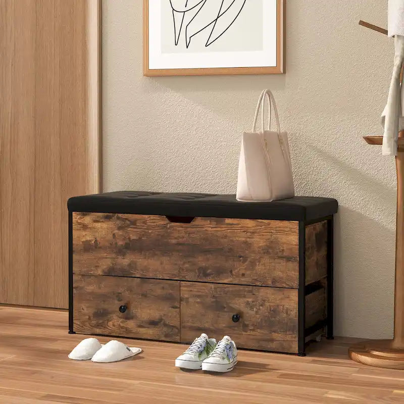 Banc ottoman de rangement Costway, coffre de rangement en bois avec couvercle à charnière - Voir détails
