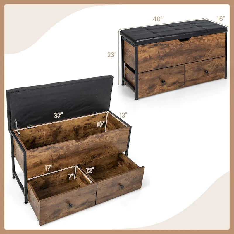 Banc ottoman de rangement Costway, coffre de rangement en bois avec couvercle à charnière - Voir détails