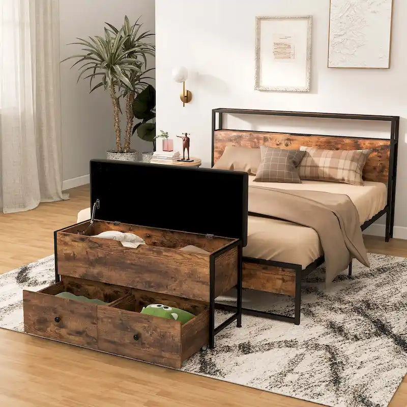 Banc ottoman de rangement Costway, coffre de rangement en bois avec couvercle à charnière - Voir détails
