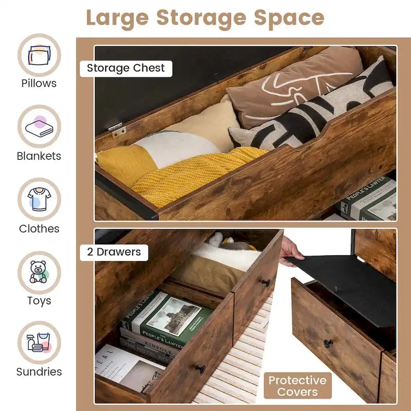Banc ottoman de rangement Costway, coffre de rangement en bois avec couvercle à charnière - Voir détails