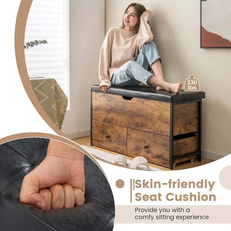 Banc ottoman de rangement Costway, coffre de rangement en bois avec couvercle à charnière - Voir détails