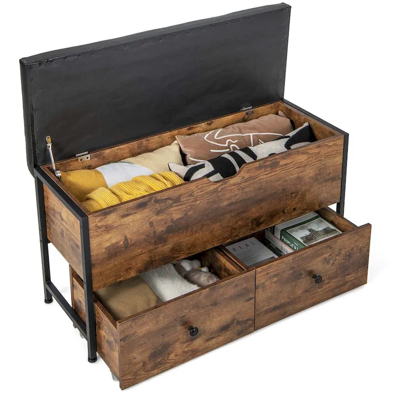 Banc ottoman de rangement Costway, coffre de rangement en bois avec couvercle à charnière - Voir détails