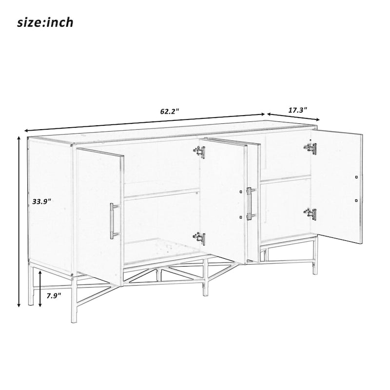 Meuble de Rangement avec Poignées en Métal, Meuble de Rangement d'Entrée avec Étagères, Buffet avec Pieds Croisés en Métal