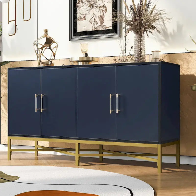 Meuble de Rangement avec Poignées en Métal, Meuble de Rangement d'Entrée avec Étagères, Buffet avec Pieds Croisés en Métal