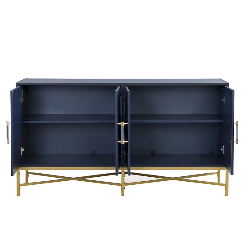 Meuble de Rangement avec Poignées en Métal, Meuble de Rangement d'Entrée avec Étagères, Buffet avec Pieds Croisés en Métal