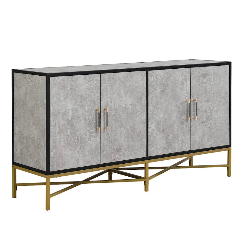 Meuble de Rangement avec Poignées en Métal, Meuble de Rangement d'Entrée avec Étagères, Buffet avec Pieds Croisés en Métal