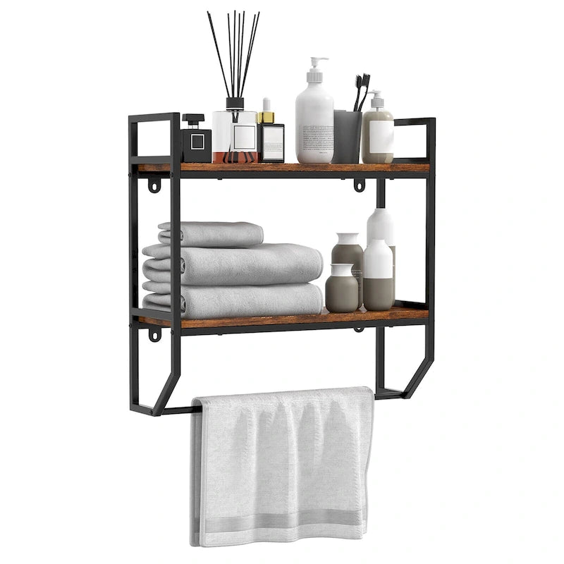 Étagère murale de salle de bain industrielle Gymax à 2 niveaux avec