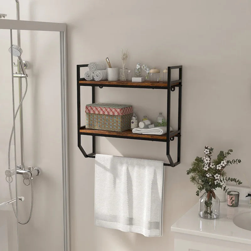 Étagère murale de salle de bain industrielle Gymax à 2 niveaux avec