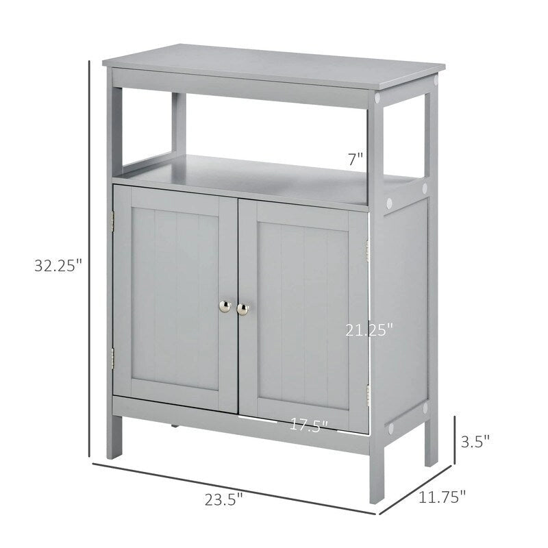 Meuble de rangement de salle de bain autoportant et moderne, avec portes et étagère ouverte - 11,75P x 23,5L x 32,25H
