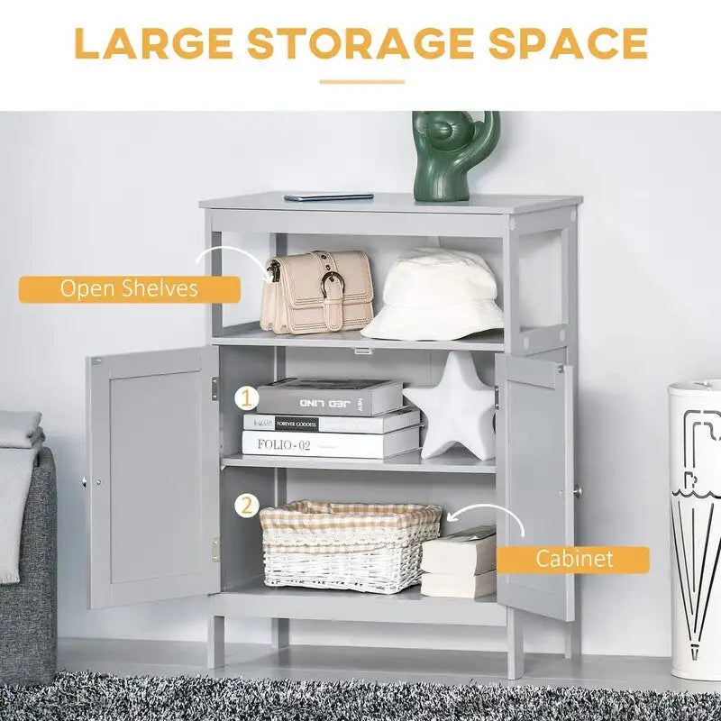 Meuble de rangement de salle de bain autoportant et moderne, avec portes et étagère ouverte - 11,75P x 23,5L x 32,25H