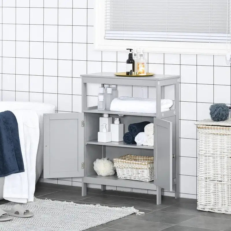 Meuble de rangement de salle de bain autoportant et moderne, avec portes et étagère ouverte - 11,75P x 23,5L x 32,25H