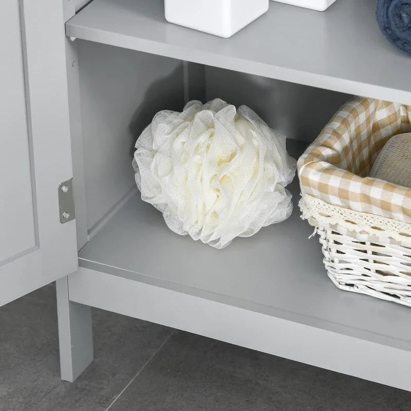 Meuble de rangement de salle de bain autoportant et moderne, avec portes et étagère ouverte - 11,75P x 23,5L x 32,25H