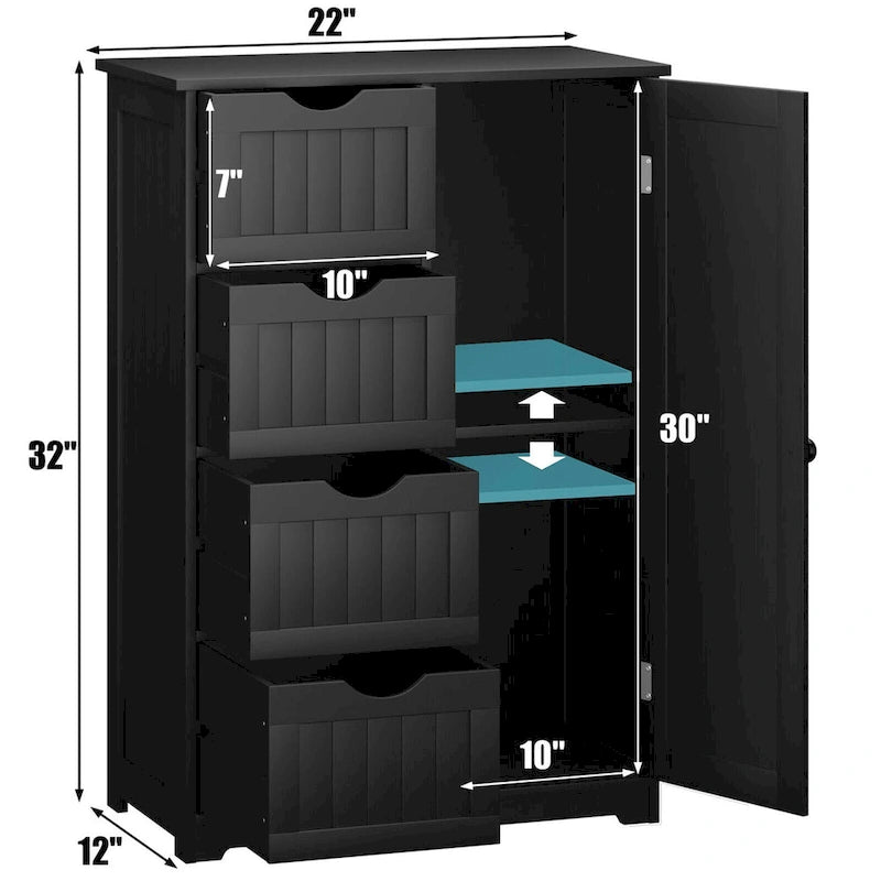 Gymax Meuble de rangement bas avec 4 tiroirs réglables - Voir détails