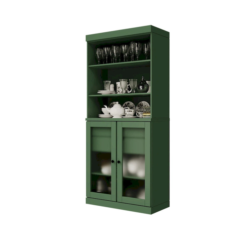 Palace Imports Armoire de cuisine 100 % en bois massif avec portes en verre dépoli, 2 tiroirs et étagères réglables – 32 x 71,5