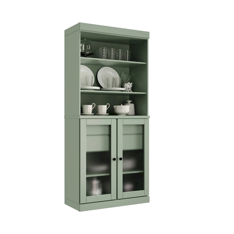 Palace Imports Armoire de cuisine 100 % en bois massif avec portes en verre dépoli, 2 tiroirs et étagères réglables – 32 x 71,5