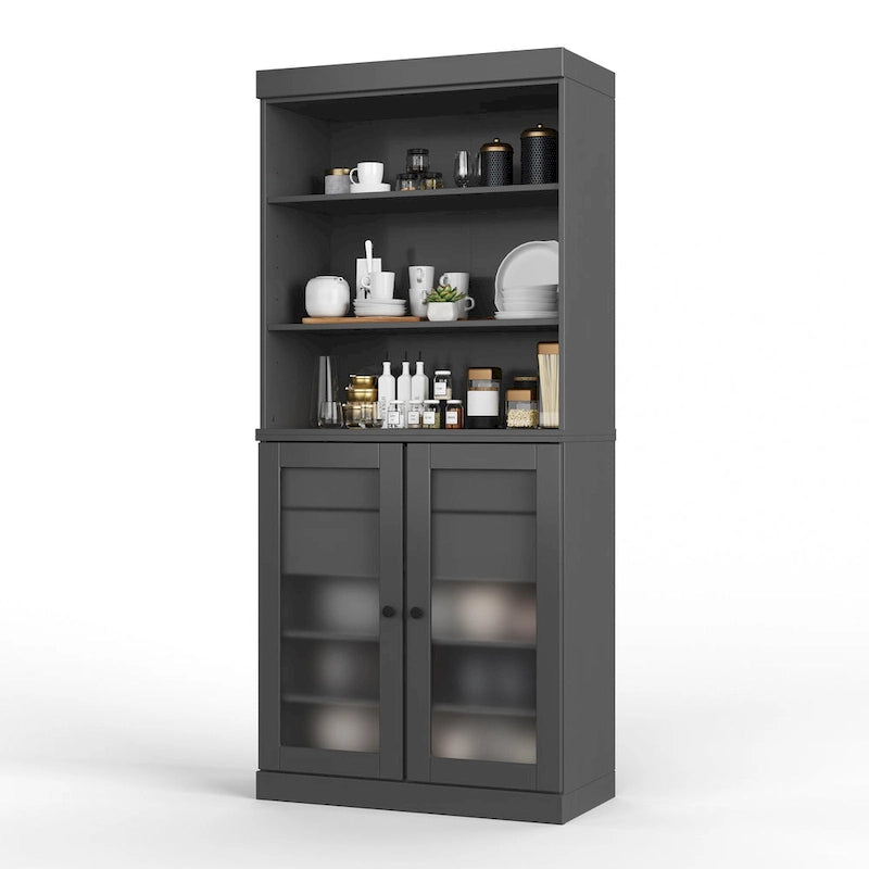 Palace Imports Armoire de cuisine 100 % en bois massif avec portes en verre dépoli, 2 tiroirs et étagères réglables – 32 x 71,5