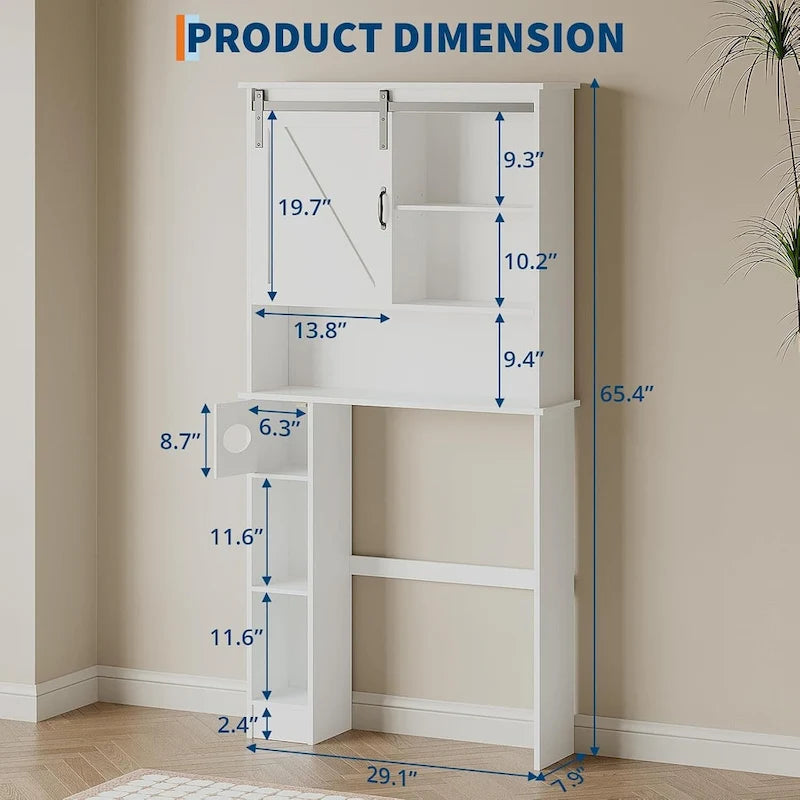 Meuble de rangement pour WC avec porte coulissante, meuble de rangement blanc au-dessus des toilettes